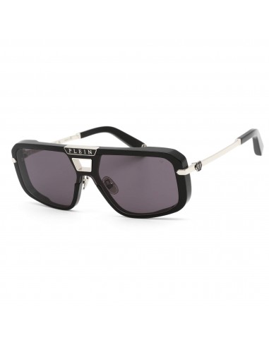 Philipp Plein Unisex Sunglasses - Shiny Black and Silver Pilot Frame | SPP008M 0700 l'achat 