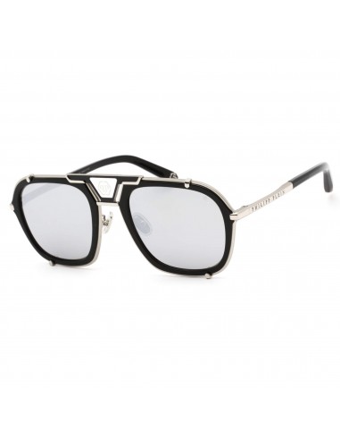 Philipp Plein Unisex Sunglasses - Shiny Palladium/Black Aviator Frame | SPP010M 589X les muscles