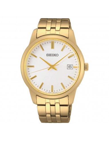 Seiko Men's Watch - Essential Quartz White Dial Yellow Gold Date Bracelet | SUR404P1 Faites des économies