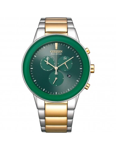 Citizen Men's Watch - Eco-Drive Chronograph Green Dial Two Tone Steel | AT2244-84X pas cher