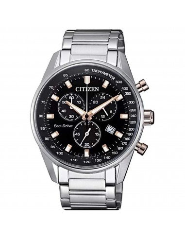 Citizen Men's Watch - Eco-Drive Chronograph Black Dial Silver Bracelet | AT2396-86E en stock