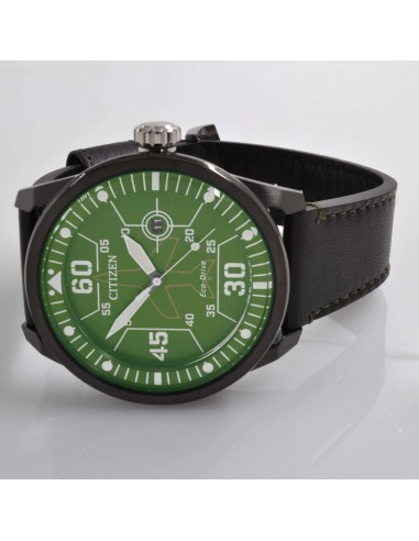 Citizen Men's Watch - Avion Eco-Drive Green Dial Black Leather Strap | AW1735-03X la chaussure